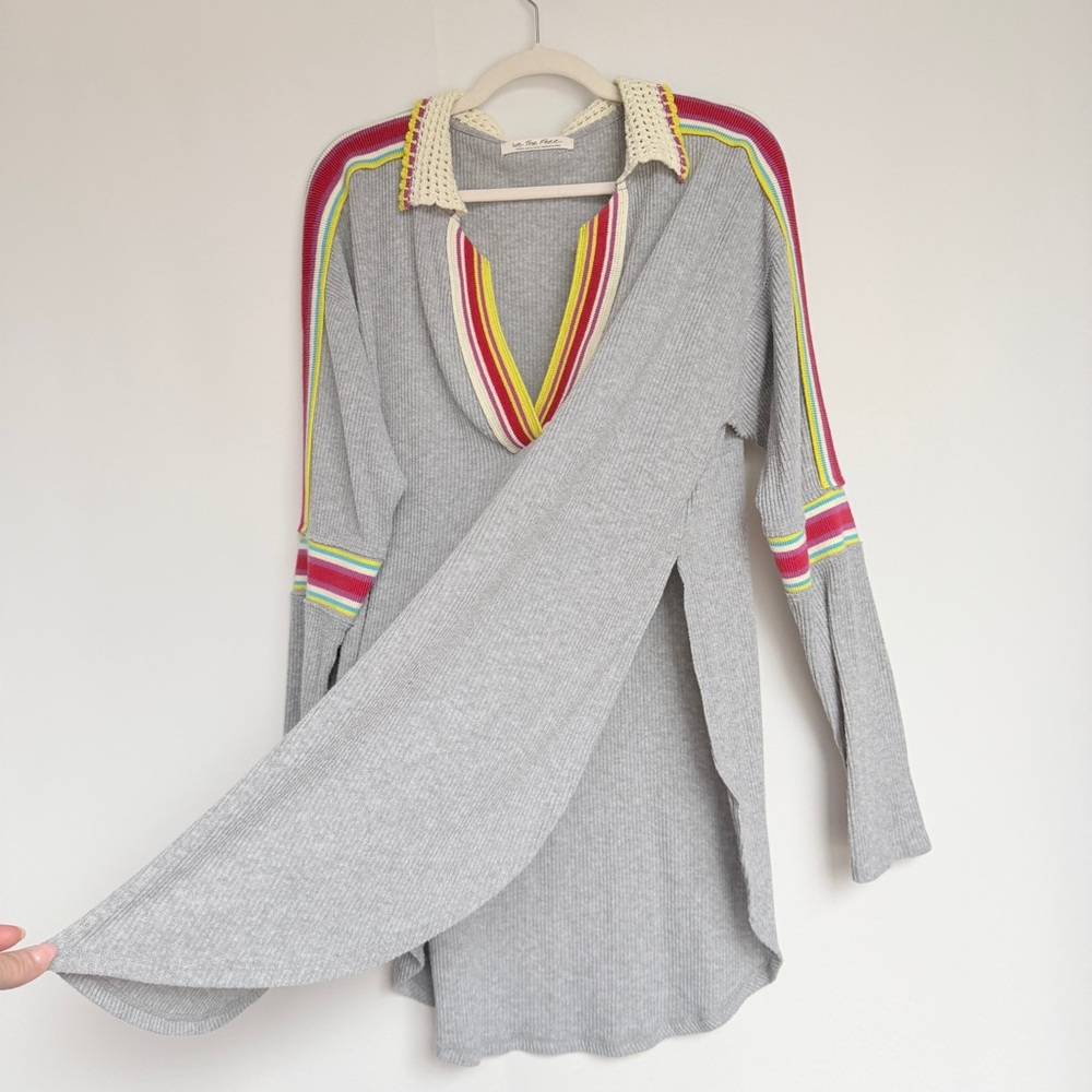 We The Free by Free People “Feeling Magical” Crochet Trim Top – Gray Large